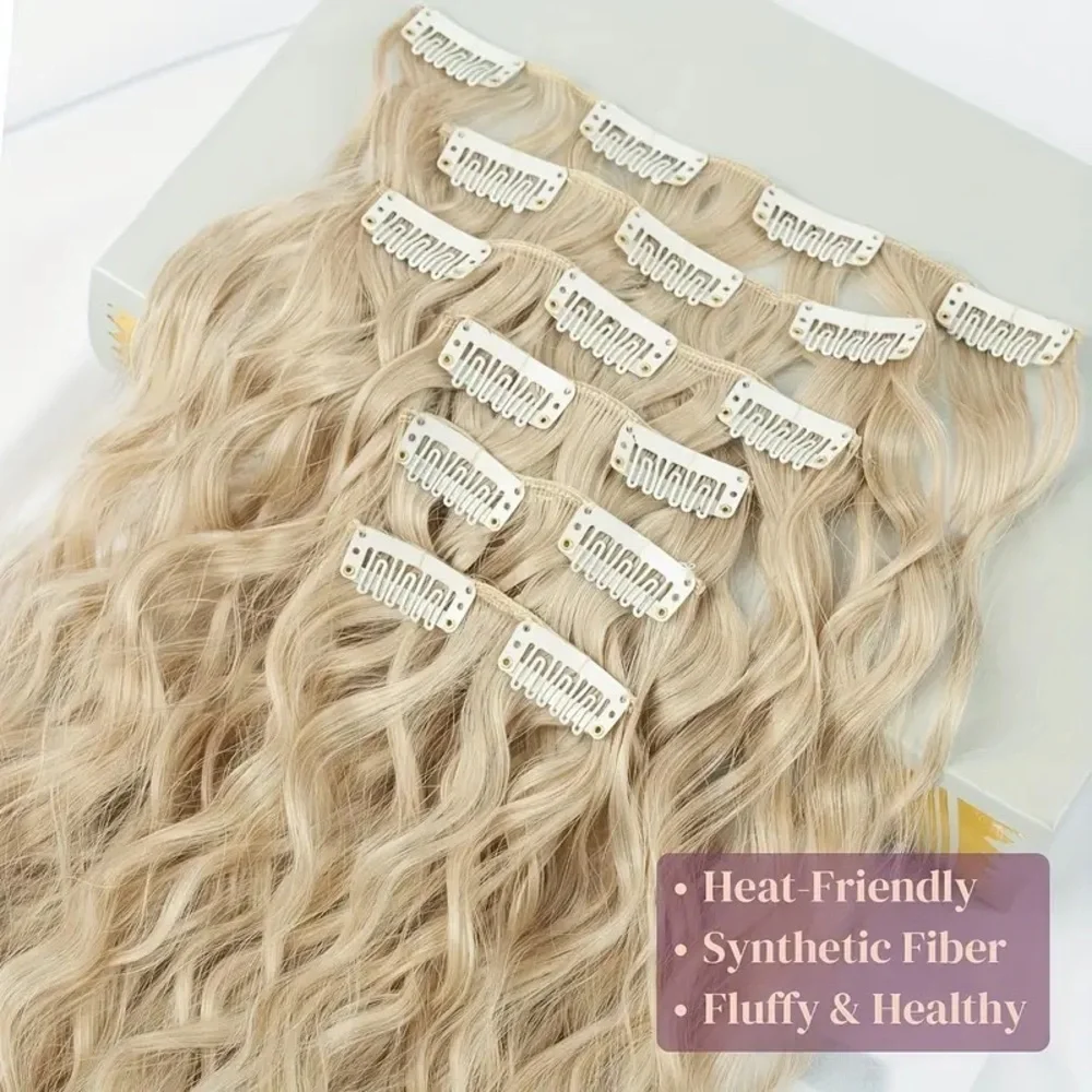 Natural Curly Ash light Blonde Volumizing beautiful Hair extesnsions Set 24 in